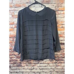 Broadway Broome purple blue short sleeve silk blouse womens size Xs